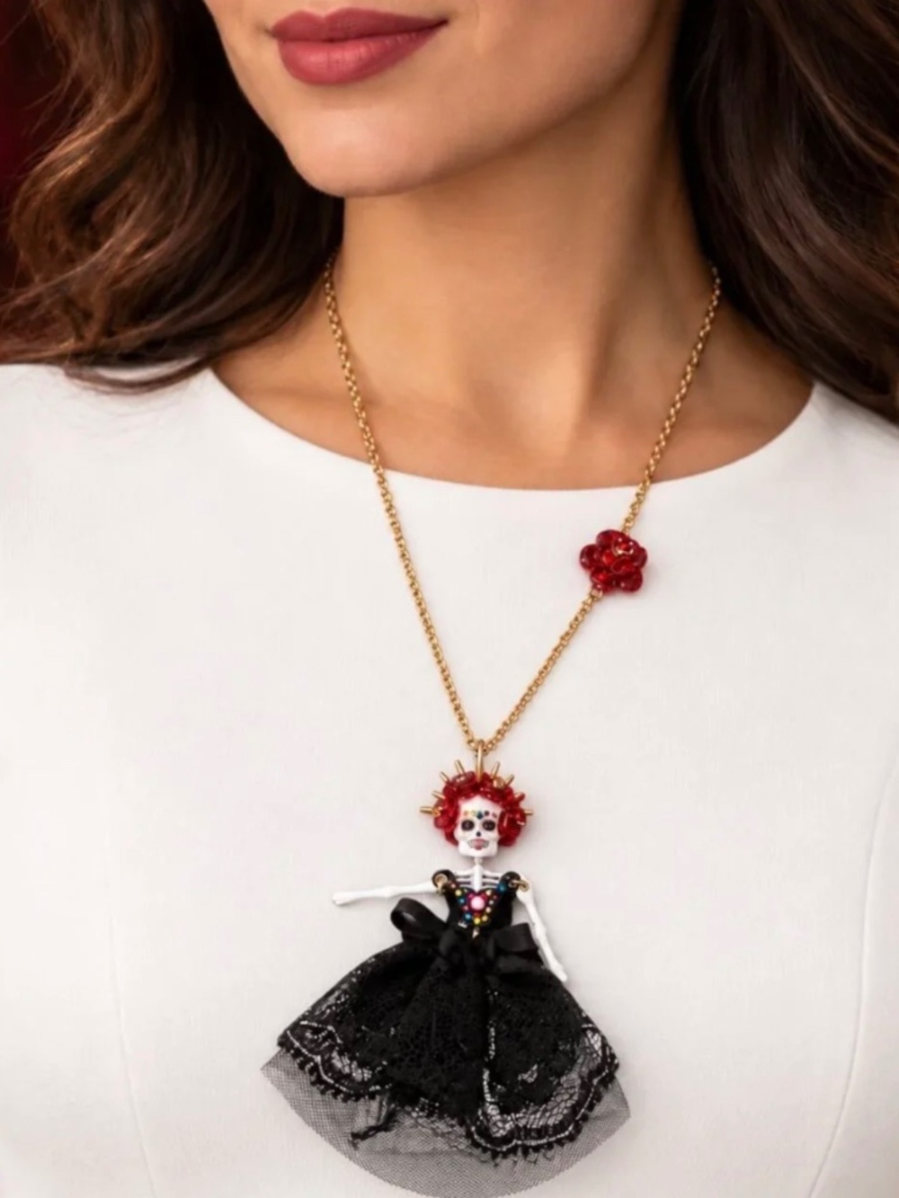 BETSEY JOHNSON Halloween Day of the Dead Sugar Skull Bride Necklace NEW NWT